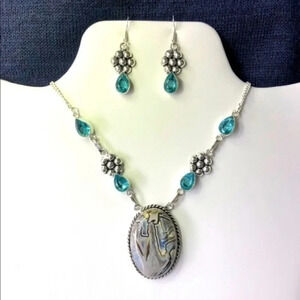 Stick Agate Aquamarine 925 Necklace Earrings